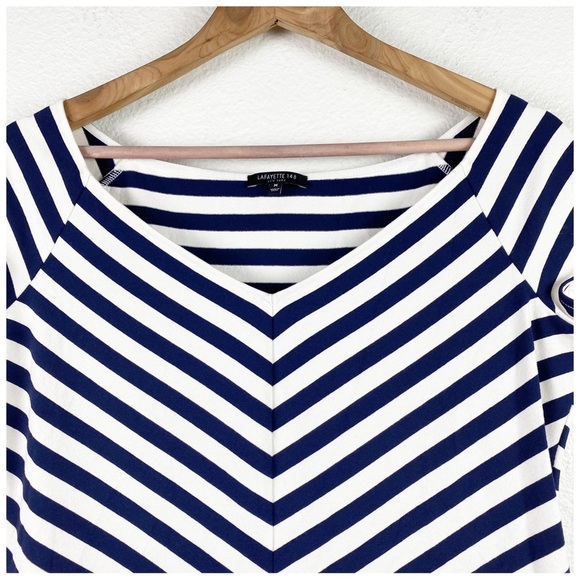 Lafayette 148 Reese Bedford Stripe Short-Sleeve Top Size‎ Medium - Picture 6 of 9